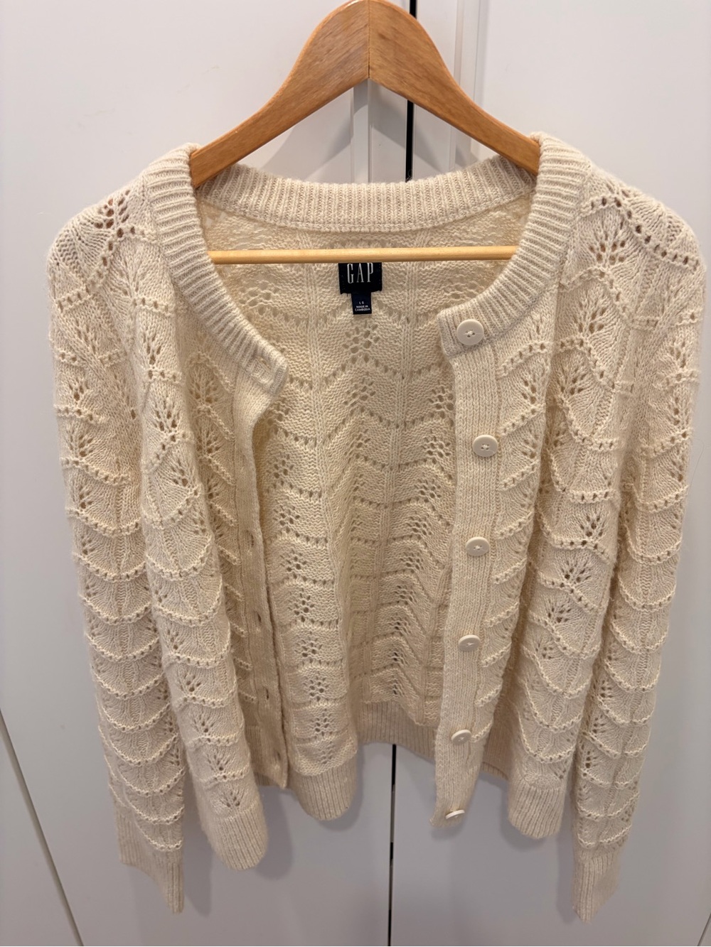 GAP Cream Openwork Button-Up Cardigan
